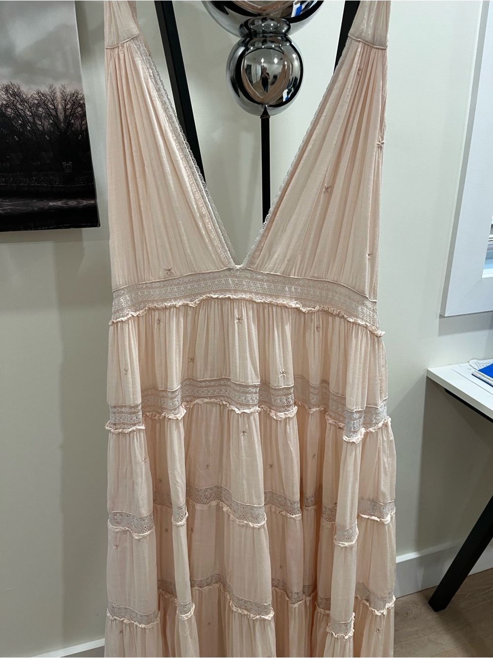 Free People Soft Blush Tie-Shoulder V-Neck Maxi Dress - Picture 14 of 16